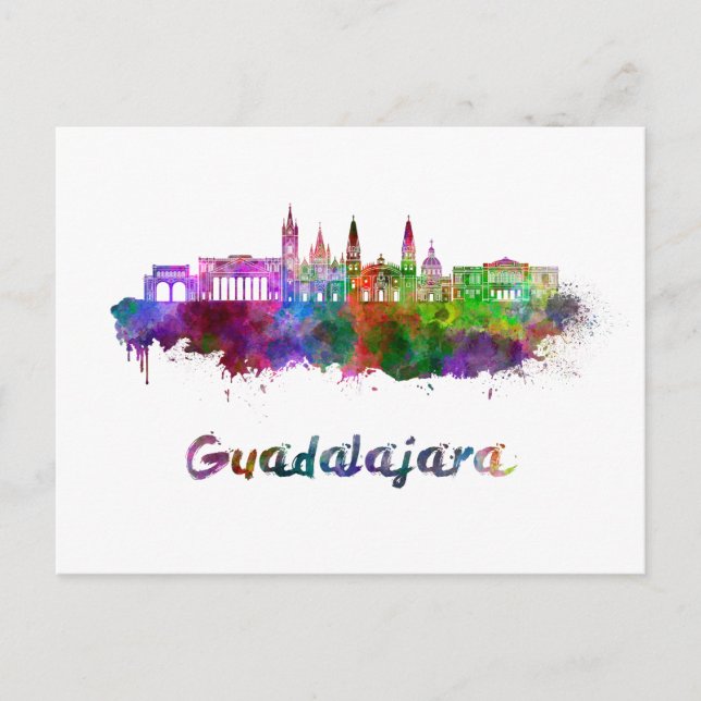 Guadalajara skyline i vattenfärg vykort (Framsida)