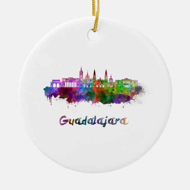Guadalajara skyline in watercolor julgransprydnad keramik (Framsidan)