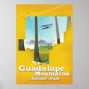 Guadalupe bergsberg nationalpark, Texas karta. Poster