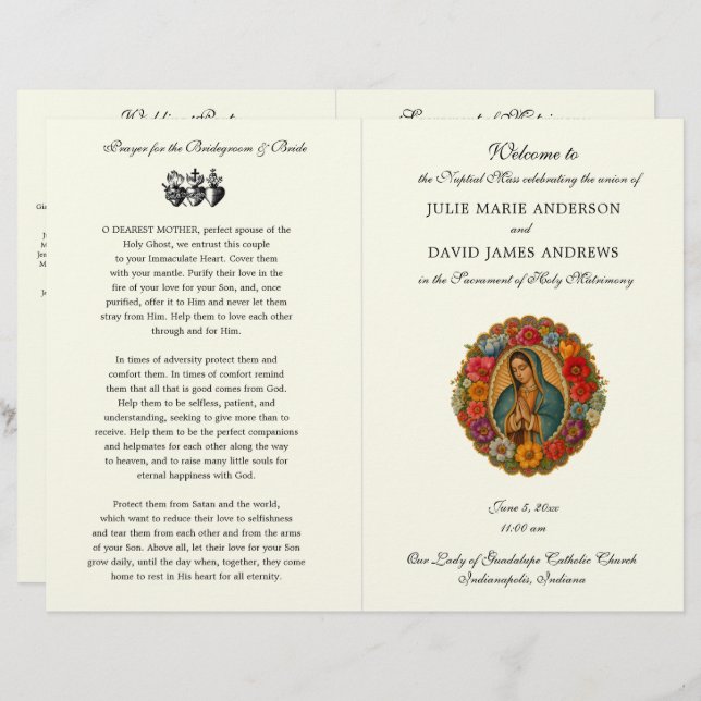 Guadalupe Catholic Wedding Mass Program (Fram/baksida)