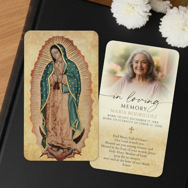 Guadalupe Funeral Catholic Photo Prayer Card Visitkort (Skapare uppladdad)