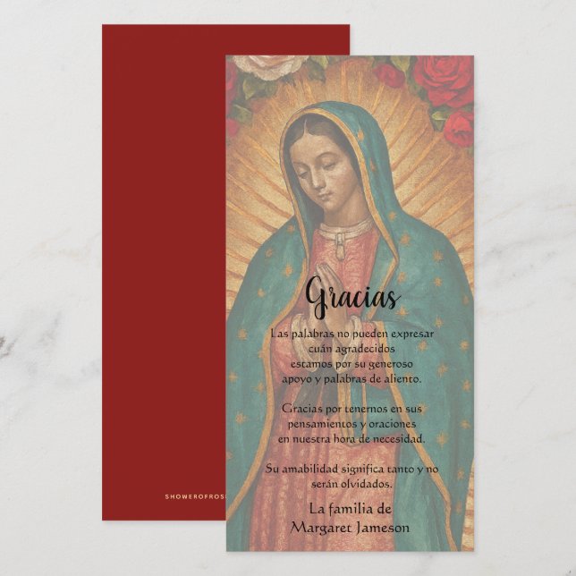 Guadalupe Jungfru Maria Begravning Kondoleans Span Tack Kort (Fram/baksida)