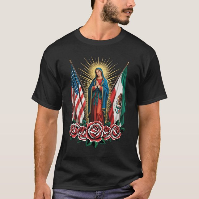 Guadalupe Jungfrun Tro Mexikansk Mexikansk Amerika T Shirt (Framsida)