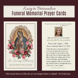 Guadalupe katolsk Blommigt Funeral Prayer Card Visitkort