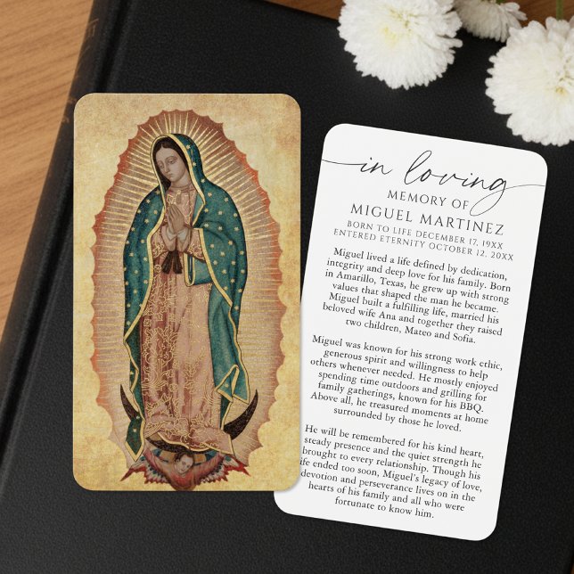 Guadalupe Loving Memory Photo Funeral Prayer Card Visitkort (Skapare uppladdad)