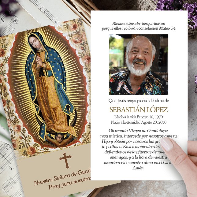 Guadalupe Minneskort för fotopatolli Visitkort (catholic, religious, celebration of life, in loving memory of, prayer cards for bereavement)