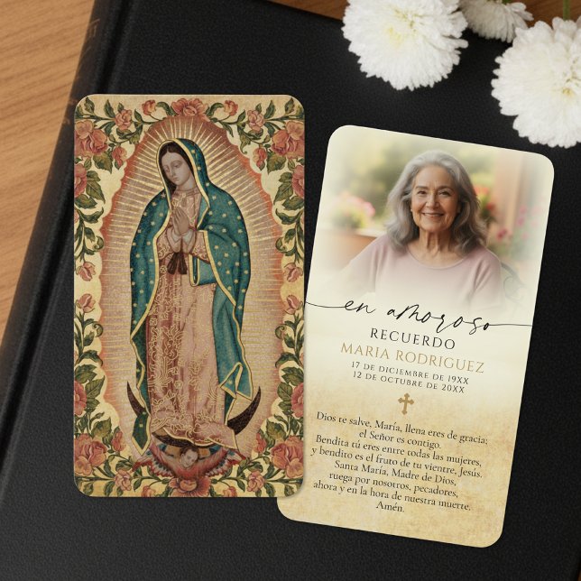 Guadalupe Photo Memorial Spanish Funeral Cards Visitkort (Skapare uppladdad)