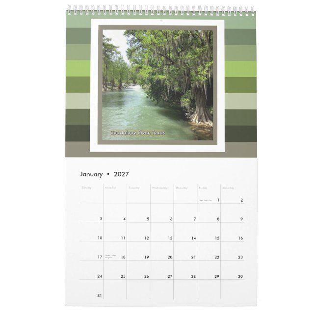 Guadalupe River i Gruene, Texas Kalender (Jan 2027)