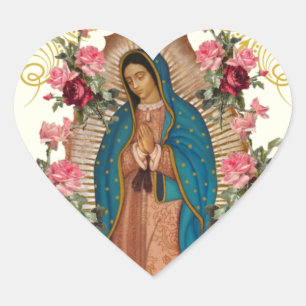 Guadalupe Ro Religiösa Elegant Blommigt Hjärtformat Klistermärke