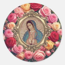Guadalupe Ro Religiösa Elegant Blommigt Runt Klistermärke