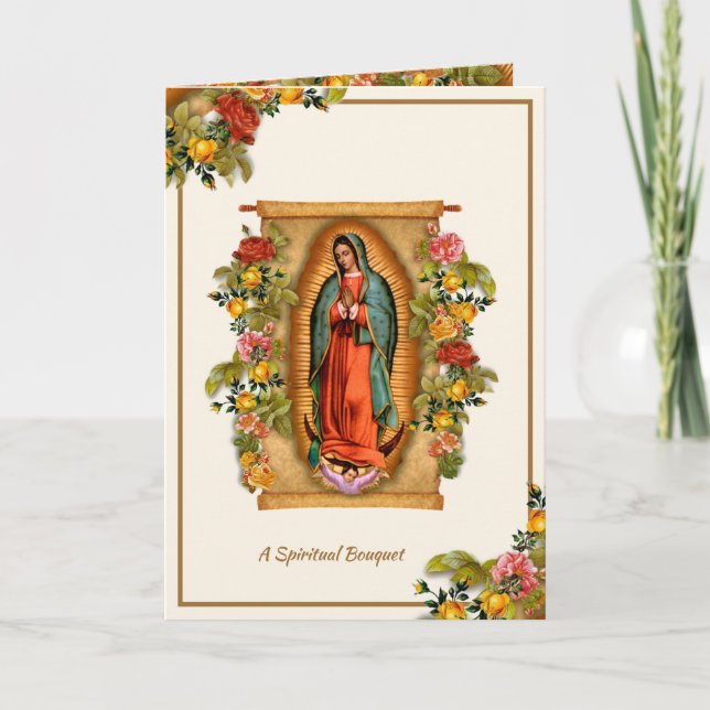 Guadalupe Virgin Mary Catholic Andlig Bouquet Tack Kort (Framsida)