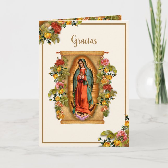Guadalupe Virgin Mary Catholic Spain Gracias Tack Kort (Framsida)