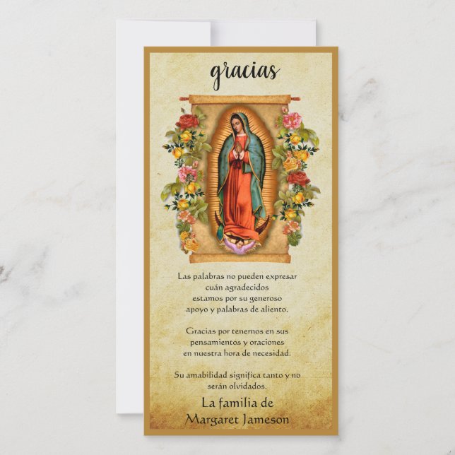 Guadalupe Virgin Mary Funeral Condolence Spanska Tack Kort (Framsida)
