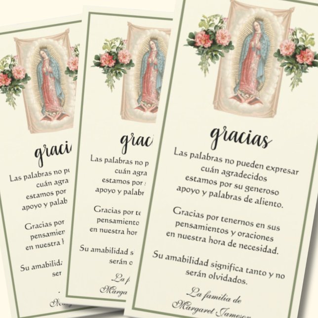 Guadalupe Virgin Mary Funeral Condolence Spanska Tack Kort (Skapare uppladdad)