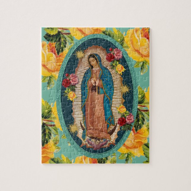 Guadalupe Virgin Mary Gul ros Religiösa Pussel (Vertikal)