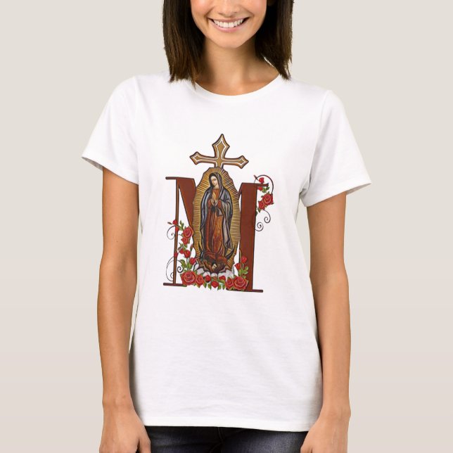 Guadalupe Virgin Mary Röd ros Kor T Shirt (Framsida)
