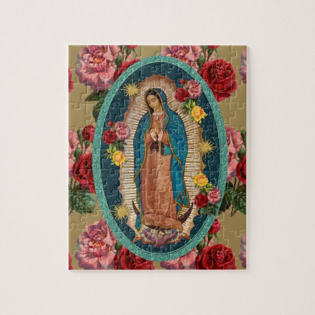 Guadalupe Virgin Mary Röd ros Religiösa Pussel (Vertikal)