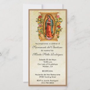 Guadalupe Virgin Mary Spansk baptism Christel Tack Kort