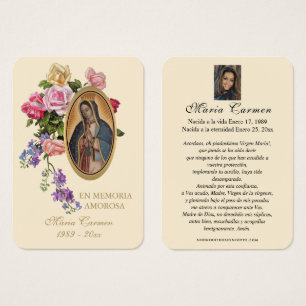 Guadalupe Virgin Mary Spansk Funeral Heliga Prayer Visitkort