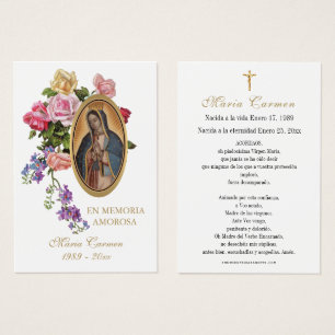 Guadalupe Virgin Mary Spansk Funeral Heliga Prayer Visitkort