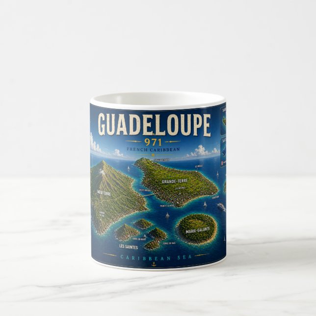 Guadeloupe 971 Vintage Map Kaffemugg (Center)