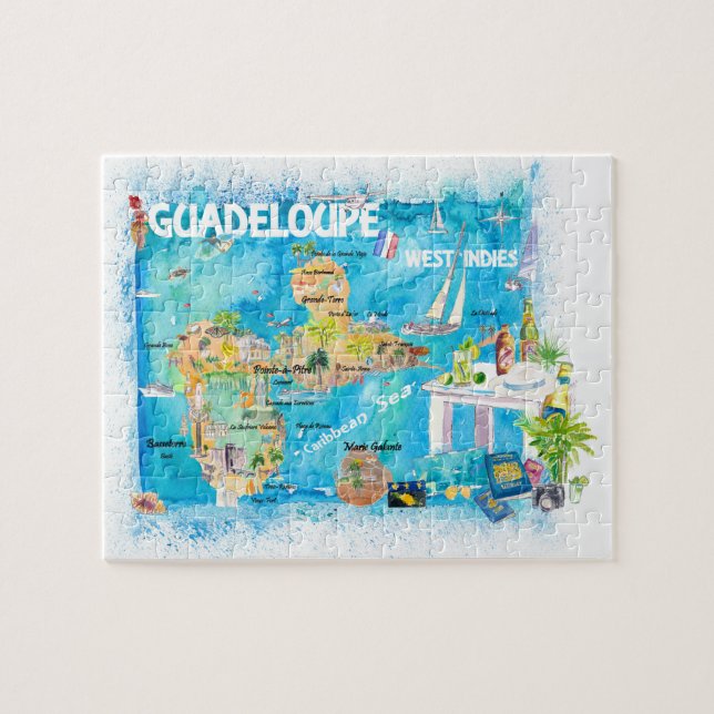 Guadeloupe Antilles Illustrated Travel Karta Pussel (Horisontell)
