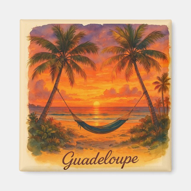 Guadeloupe – Coucher de Soleil Tropical avec Hamac Magnet (Framsidan)