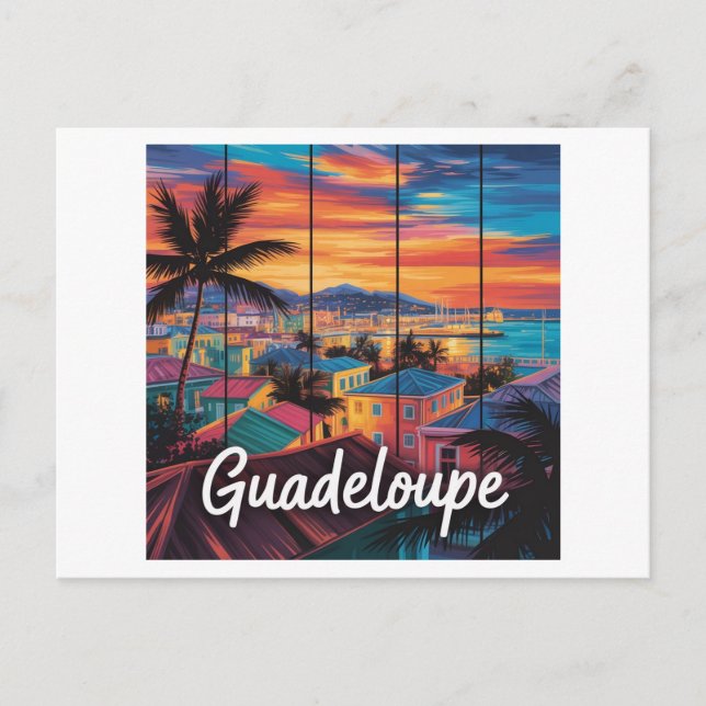 Guadeloupe Coucher de Soleil Tropical Vibrante Vykort (Framsida)