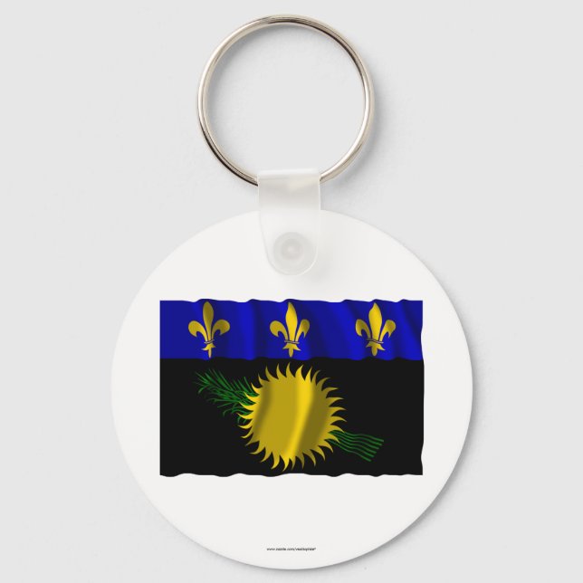 Guadeloupe-flagga för wave nyckelring (Framsida)