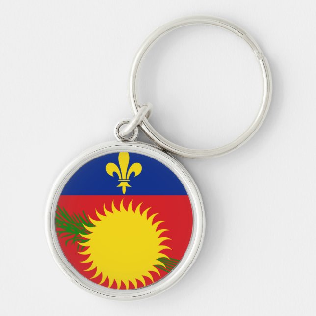 Guadeloupe Flagga Rund Silverfärgad Nyckelring (Framsidan)