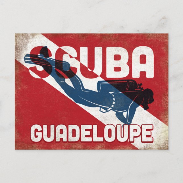 Guadeloupe Scuba Diver - Blue Retro Vykort (Framsida)