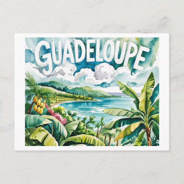 Guadeloupe Tropicale Paysage Caraïbes Aquarelle Vykort (Framsida)
