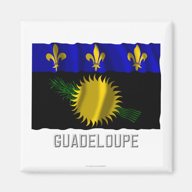 Guadeloupe viftar flagga med namn magnet (Framsidan)