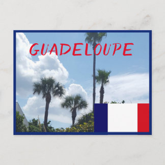 Guadeloupes flagga med tropiska palmer vykort