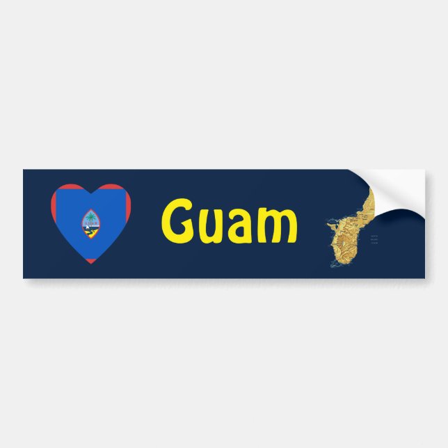 Guam Flagga Hjärta + Karta Bildäckslapp Bildekal (Framsidan)