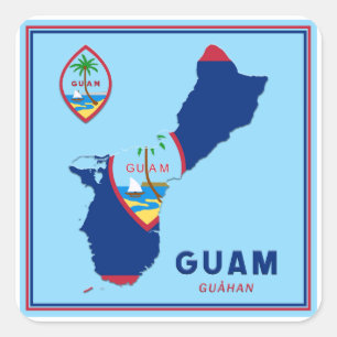 Guam Flagga Karta & Seal Fyrkantigt Klistermärke