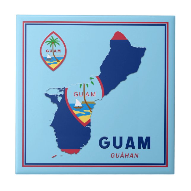 Guam Flagga Karta & Seal Kakelplatta (Framsidan)