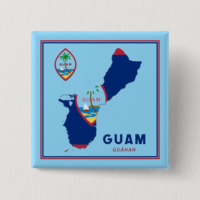 Guam Flagga Karta & Seal Knapp (Framsida)