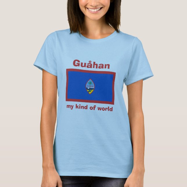 Guam Flagga + Karta + Text T-Shirt (Framsida)