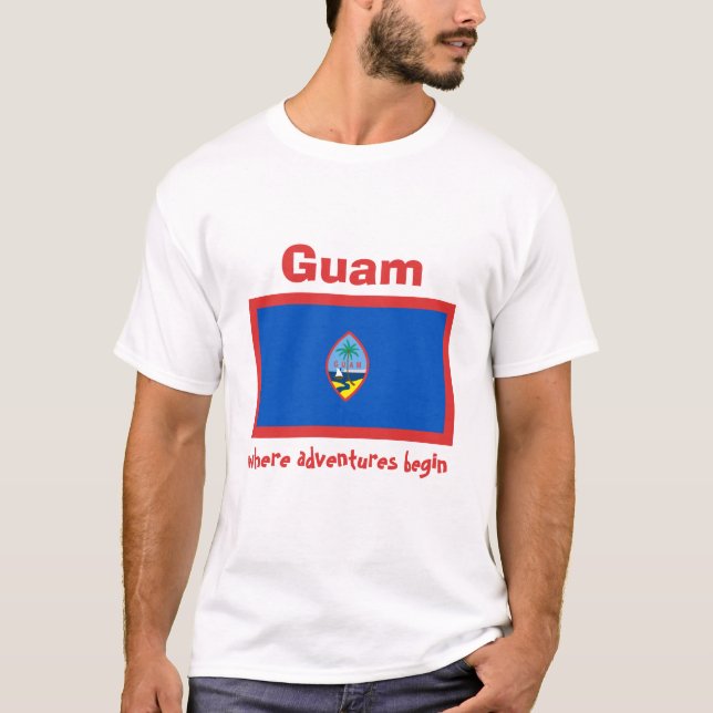 Guam flagga + Karta + TextT-tröja Tee Shirt (Framsida)