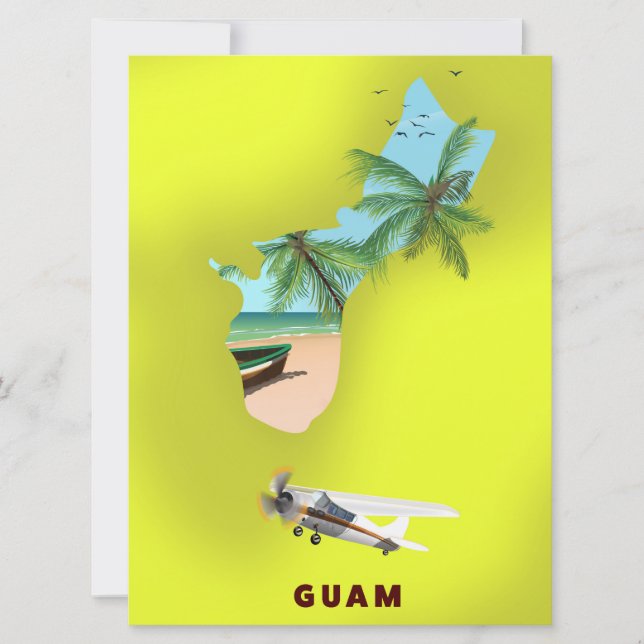 Guam illustrerad karta reseposter inbjudningar (Framsida)