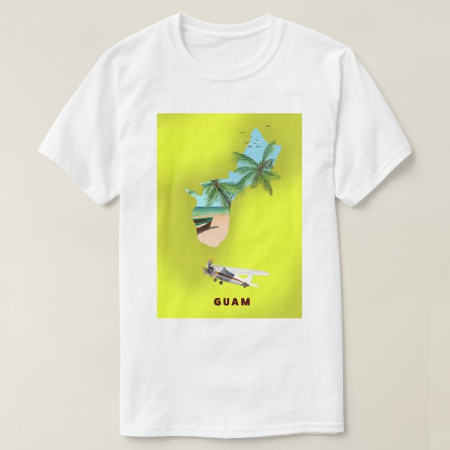 Guam illustrerad karta reseposter t shirt (Design framsida)