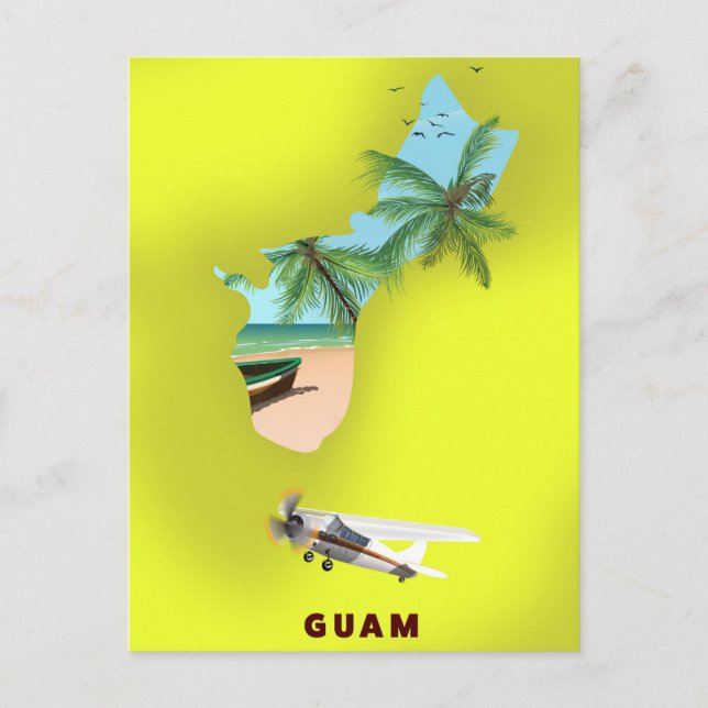 Guam illustrerad karta reseposter vykort (Framsida)