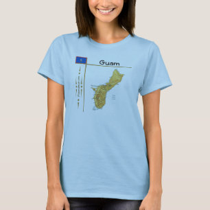 Guam Karta + Flagga + Rubrik T-Shirt