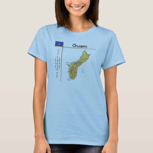 Guam Karta + Flagga + Rubrik T-Shirt (Framsida)