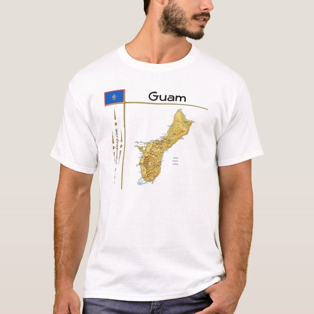 Guam Karta + Flagga + Rubrik T-Shirt (Framsida)