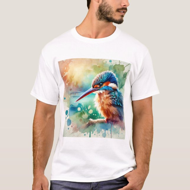 Guam Kingfisher Bird 150624AREF120 - Watercolor T Shirt (Framsida)