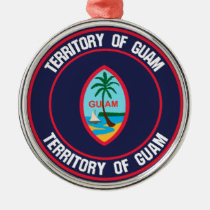 Guam Round Emblem Julgransprydnad Metall