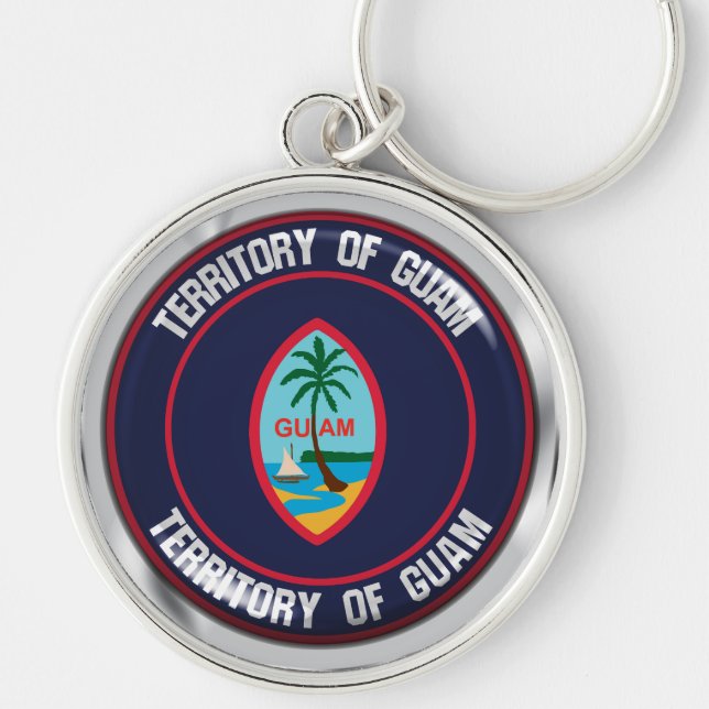 Guam Round Emblem Rund Silverfärgad Nyckelring (Framsidan)