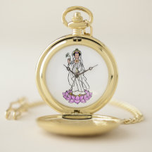 Guan Yin Bodhisattva på Lotus Flower Pocket Watch